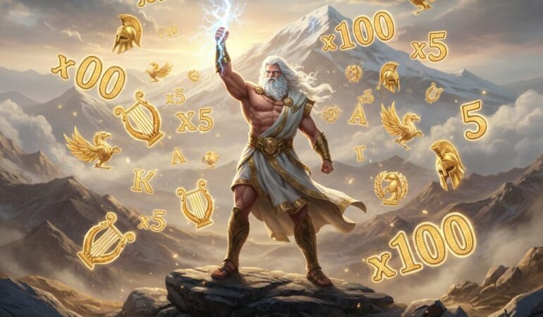 Bocoran slot Zeus hari ini dengan simbol petir dan tema mitologi