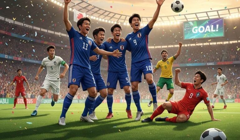 Tim sepak bola Asia beraksi di stadion modern dengan atmosfer kompetisi tinggi